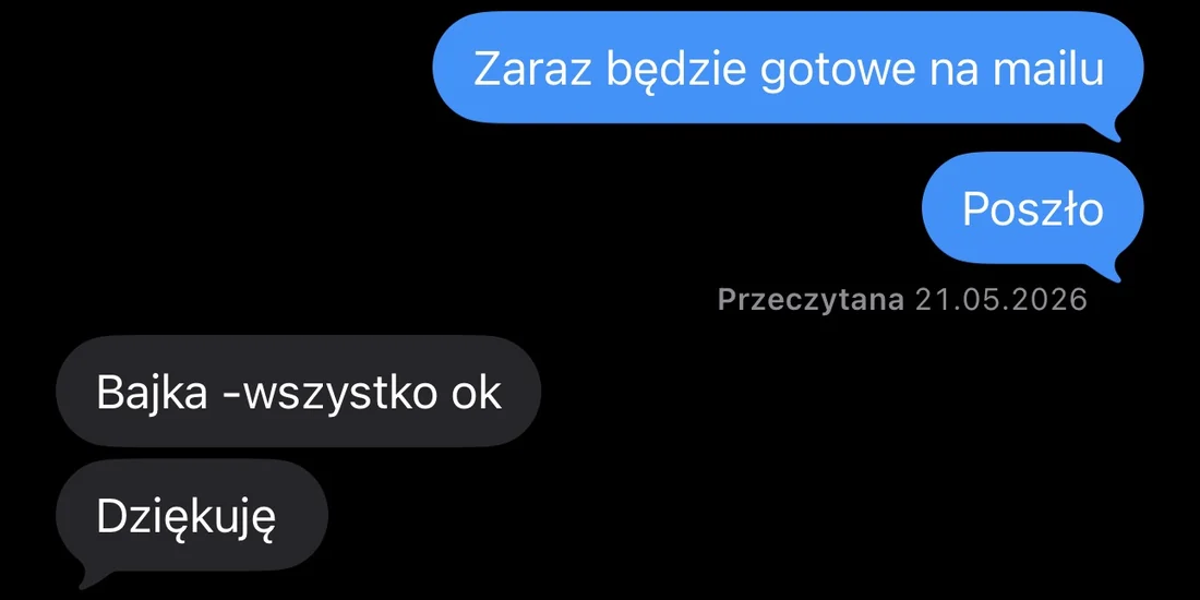 Wiadomość od klienta po odbiorze filmu